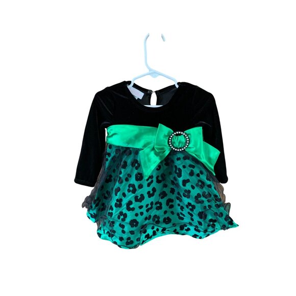 New Bonnie Baby Girls Infant Baby 12 Month Dress Formal Long Sleeve Velvet Anima - Picture 1 of 4